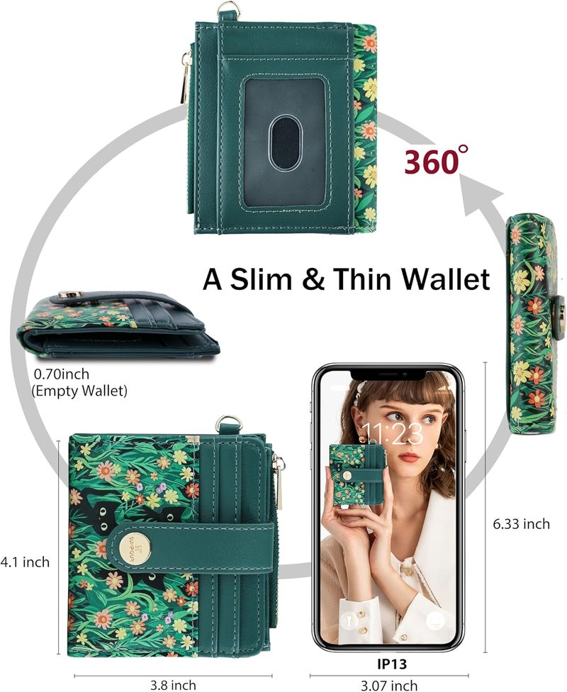 Sunpour Small Wristlet Wallets for Women Keychain Wristlet Wallet RFID Blocking Key Chain Wallet With Zipper Coin Pocket,2 Id Window (Cat) - Image 3